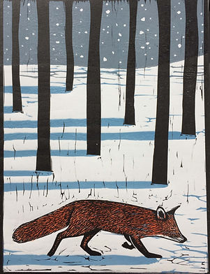 Winter Fox Linocut print