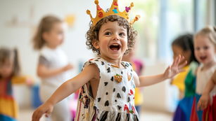 Preschoolers engaged in imaginative role play together in dress-up costumes