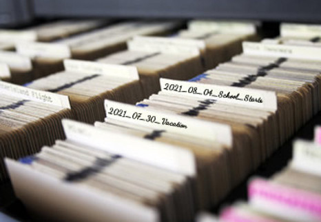 archival storage box with organized photographs