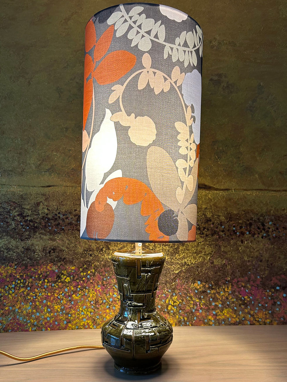 Miniatyrbilde: Vintage bordlampe i keramikk med Missoni-stoff