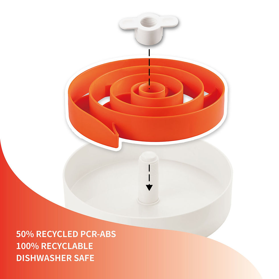 Slow feeder accessoire hond SPIN Spiraal met oranje draaideksel en witte basis