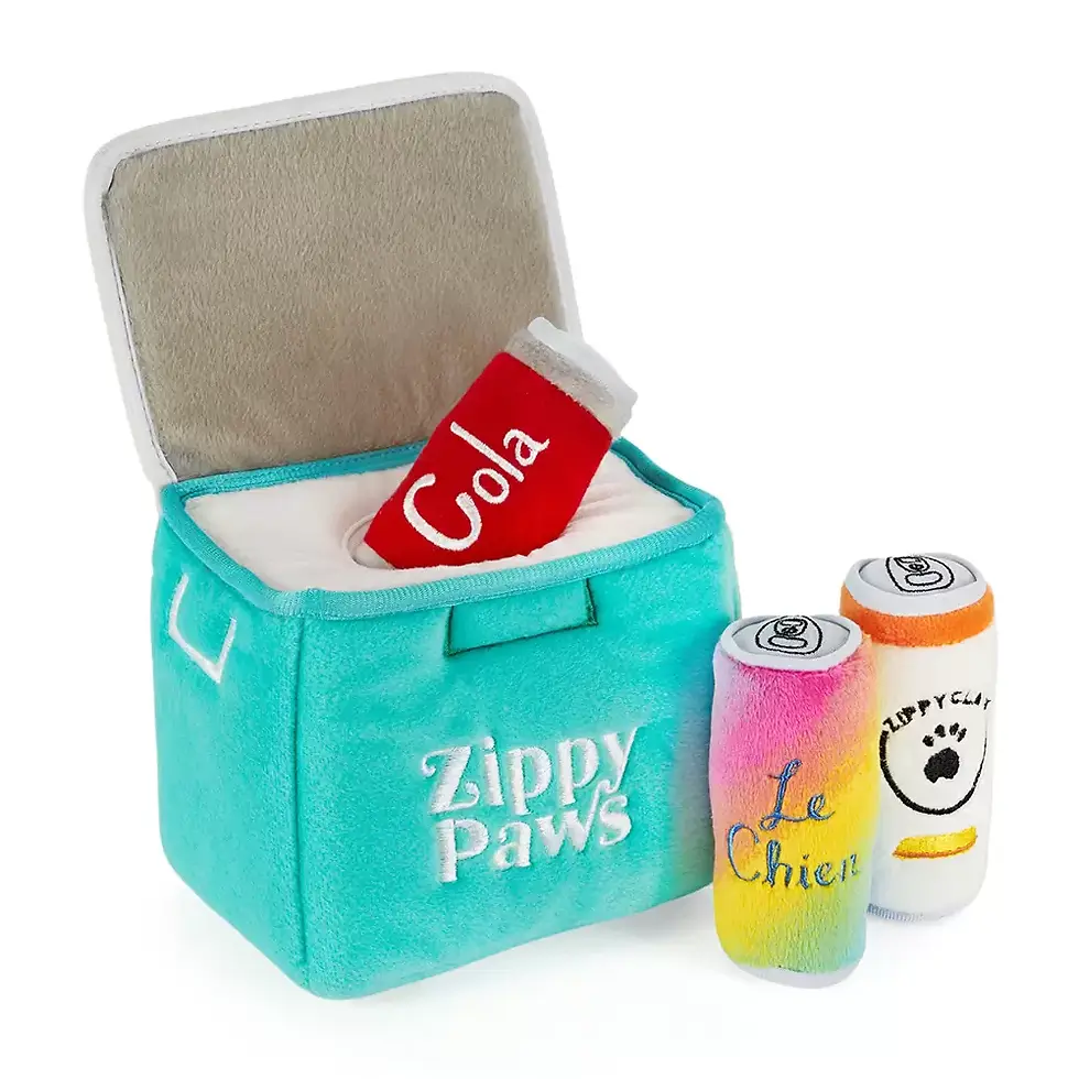 ZippyPaws Zippy Burrow Ice Chest interactief hondenspeelgoed met koelbox en drie pluche blikjes