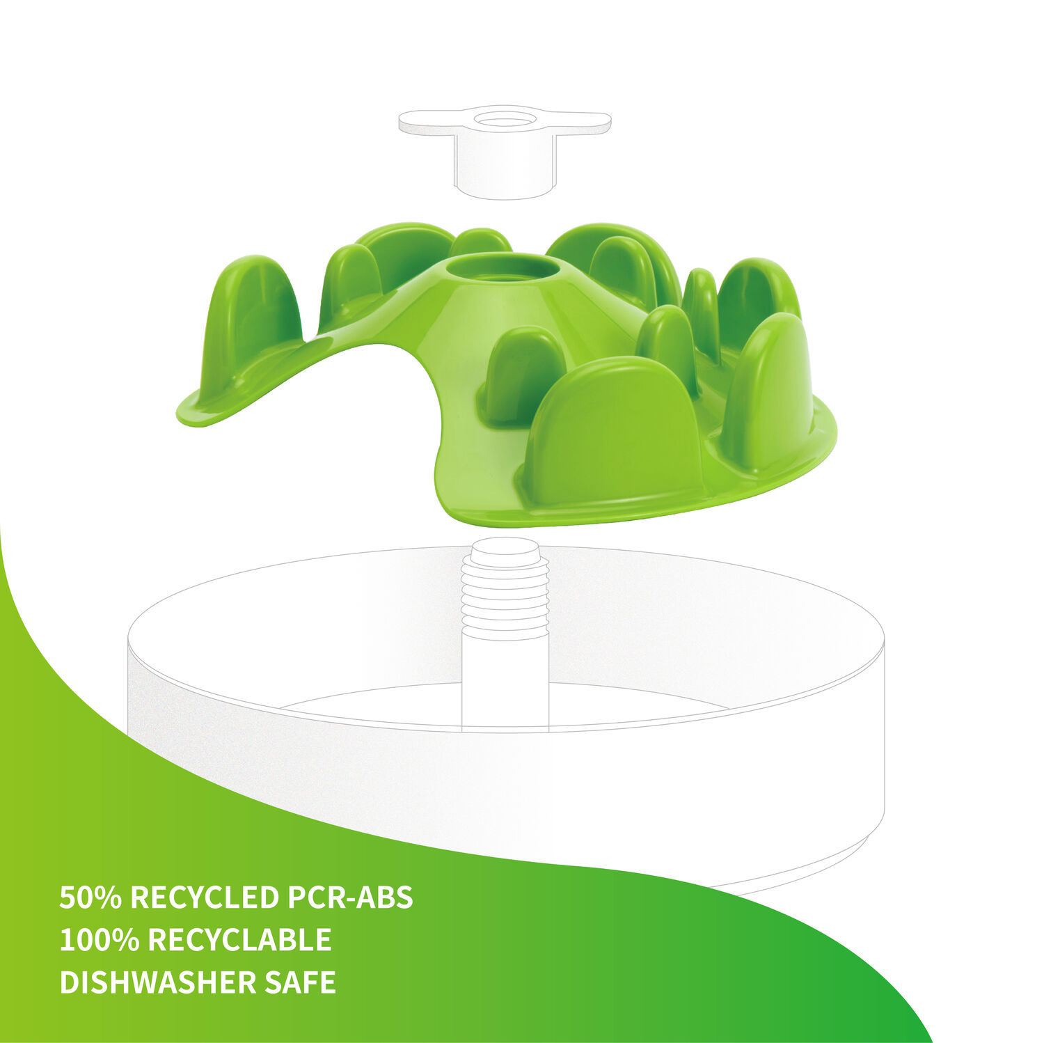 Slow feeder accessoire hond SPIN UFO Doolhofschijf in groen op witte SPIN basis