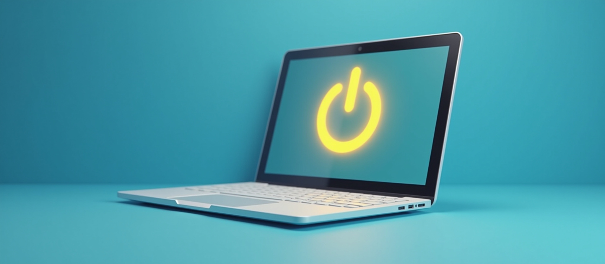 Imagem de um computador com um símbolo de on/off na tela