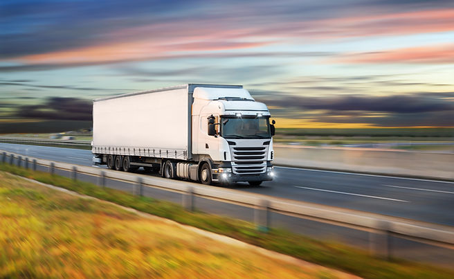 Truck with container on highway, cargo transportation concept. Shaving effect..jpg