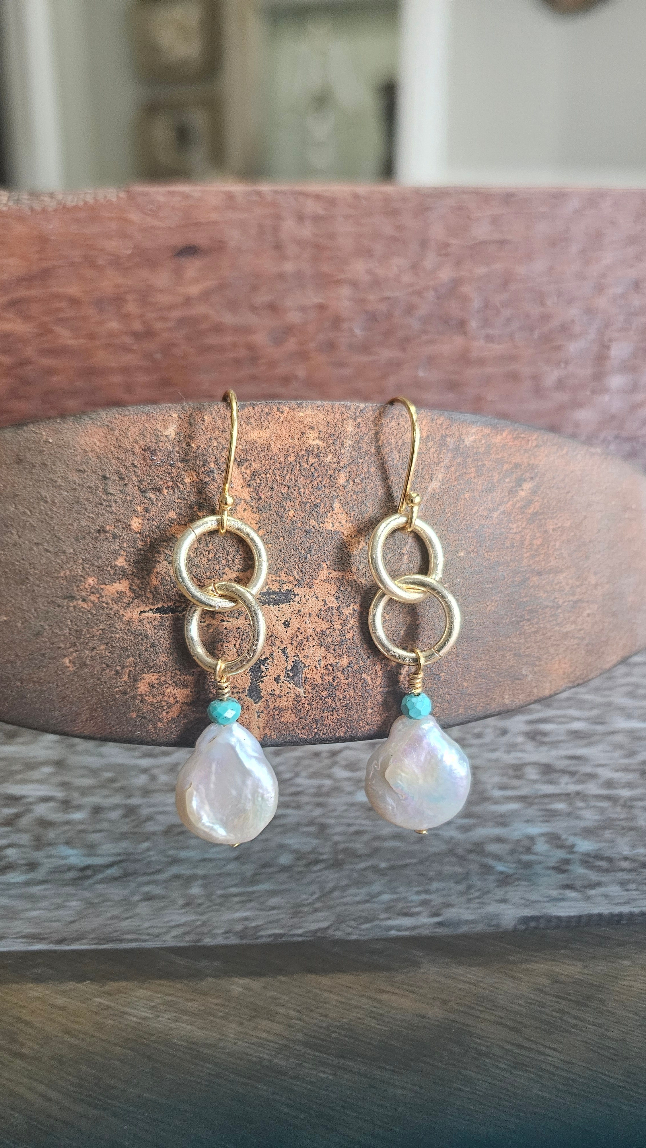 Freshwater Pearls and Turquoise earrings