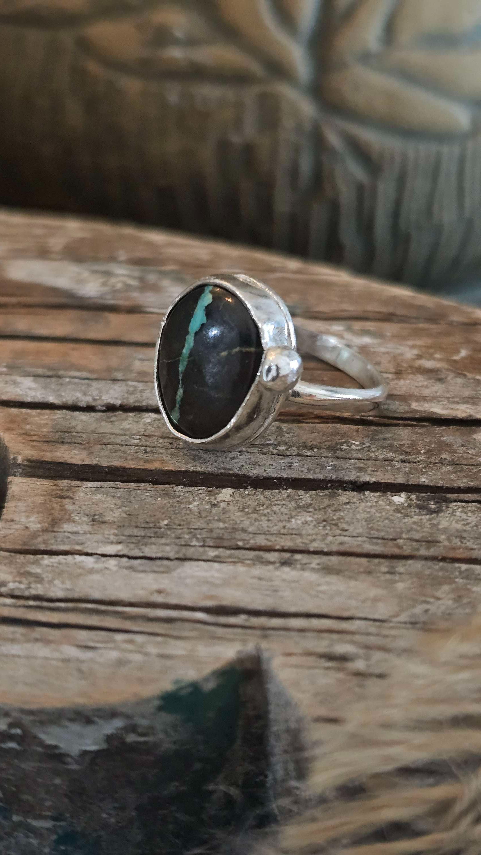 Turquoise and sterling silver pinkie ring