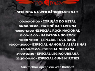 Programação de Segunda-Feira na Web Rádio Taverna!!!