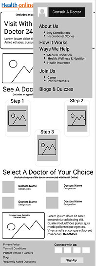 Health online Wireframe 