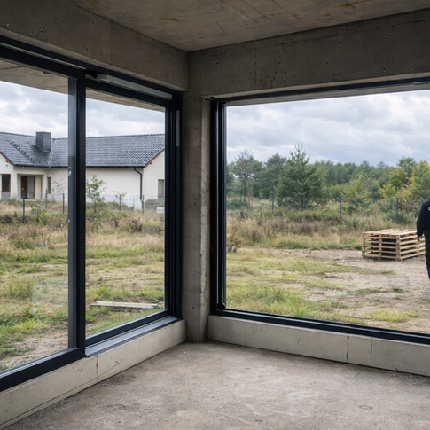HST-Hebeschiebetür mit Festverglasung im Rohbau – Innenansicht