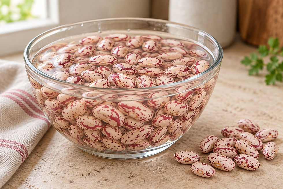 Red speckled sugar beans soaking in water before cooking