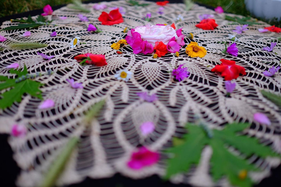 Flowers and leaves woven into a mandala