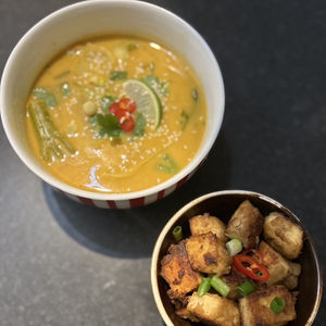 Malaysian Soup with Crispy Tofu