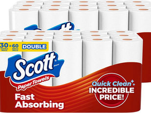 2 x 30 Double Rolls Choose-A-Sheet Scott Paper Towels  $56.90 + Get $15 Amazon Credit
