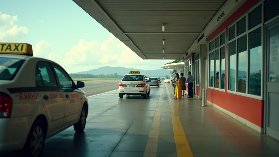 Eye-level view of a taxi waiting outside Bohol airport terminal