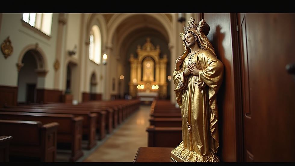 Close-up view of the retablo inside St. Peter the Apostle Church