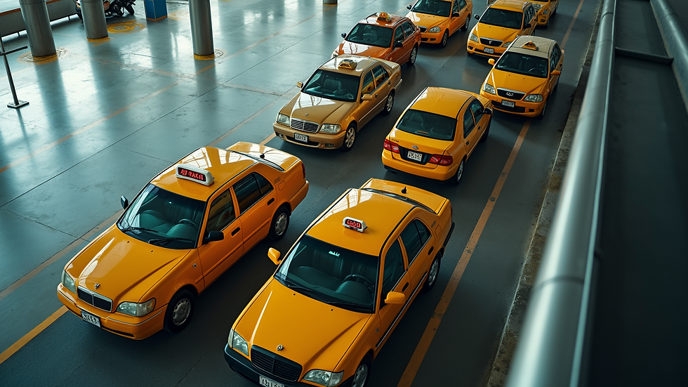 High angle view of a taxi queue at Bohol airport terminal