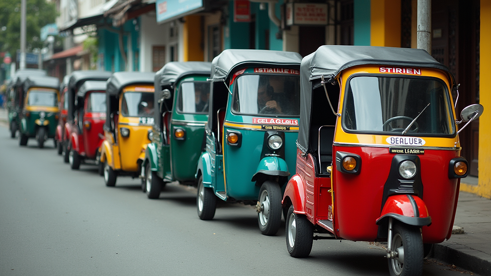 High angle view of colorful tricycles lined up on a street in Bohol