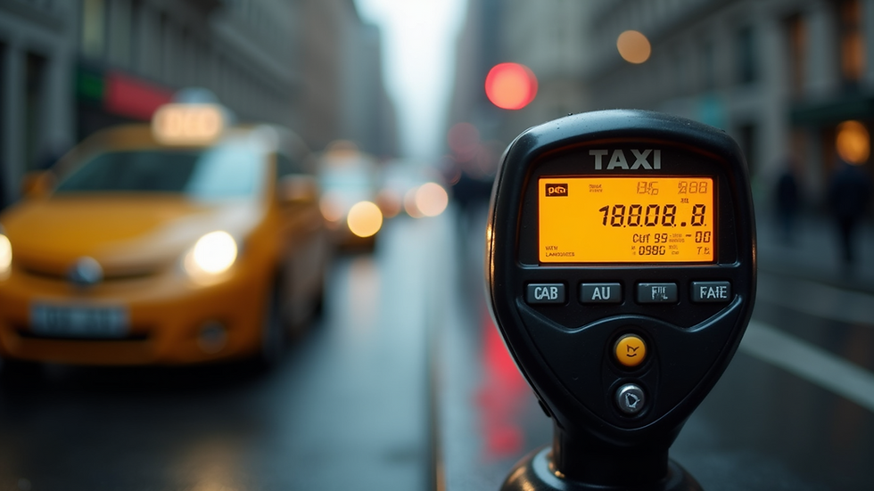 Close-up view of a taxi meter showing fare calculation