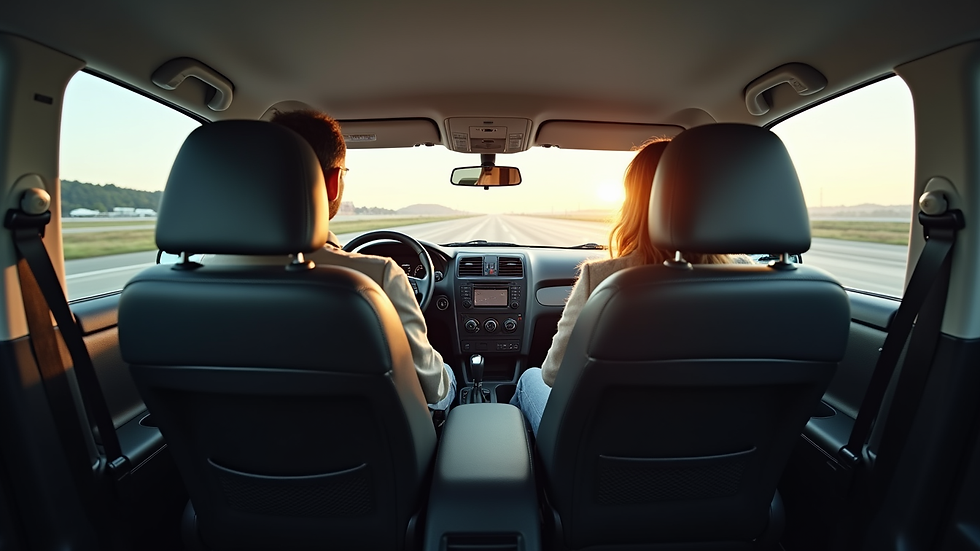 Wide angle view of a comfortable car interior ready for airport transfer passengers