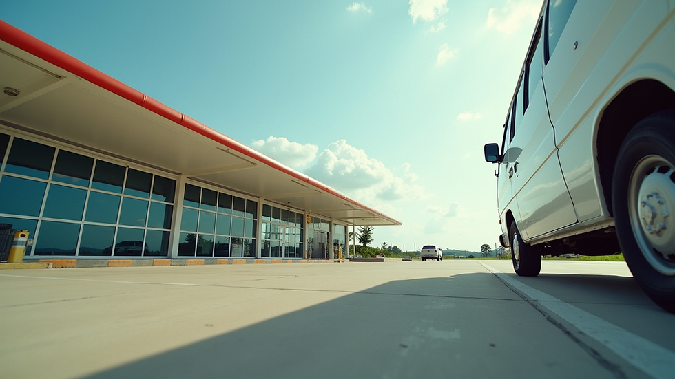 Eye-level view of a white van parked outside Panglao Airport