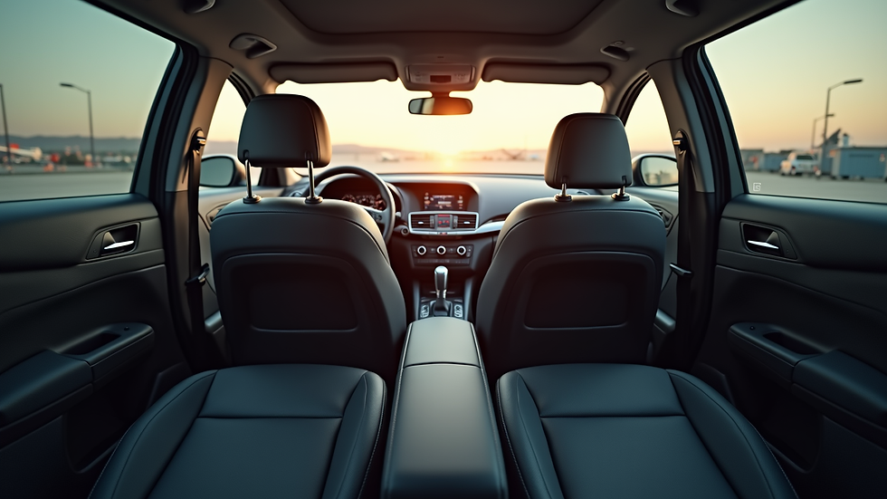 Wide angle view of a comfortable car interior ready for airport transfer