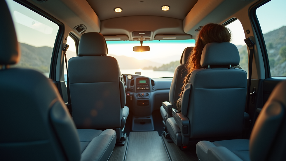 High angle view of a comfortable van interior ready for passengers