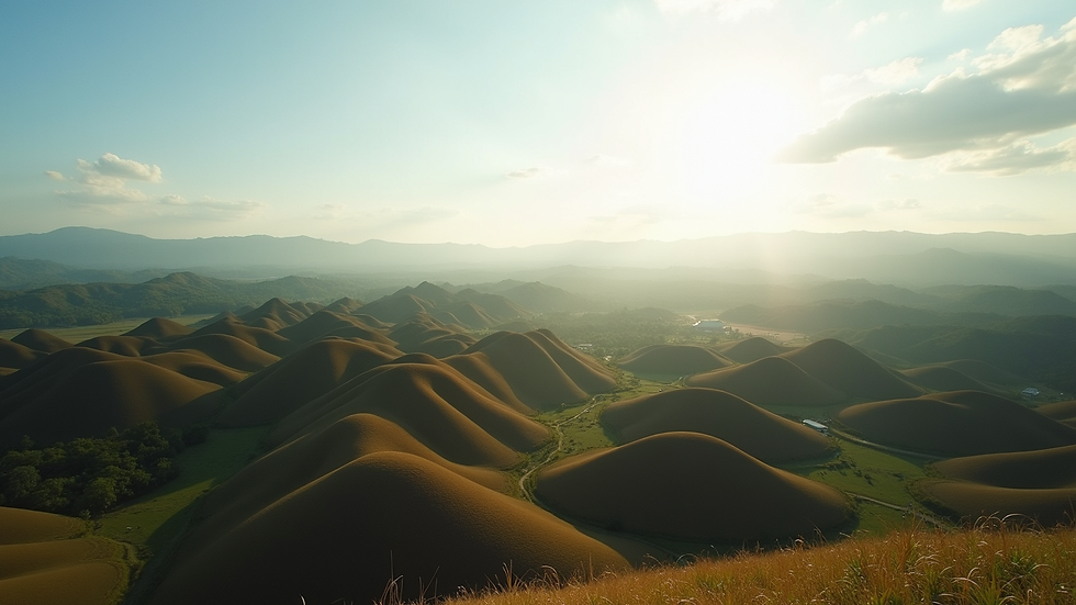 Wide angle view of the Chocolate Hills landscape in Bohol