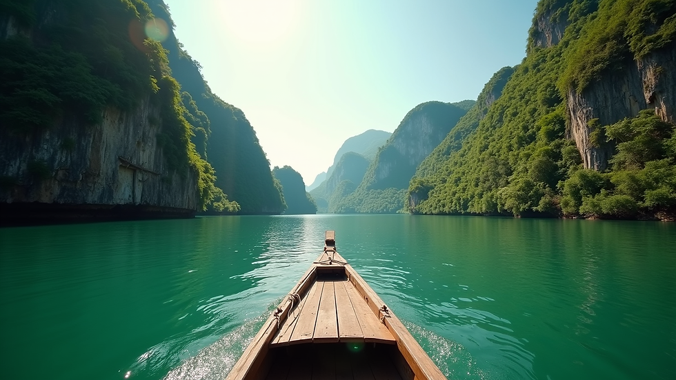 Eye-level view of a boat cruising along the lush Loboc River