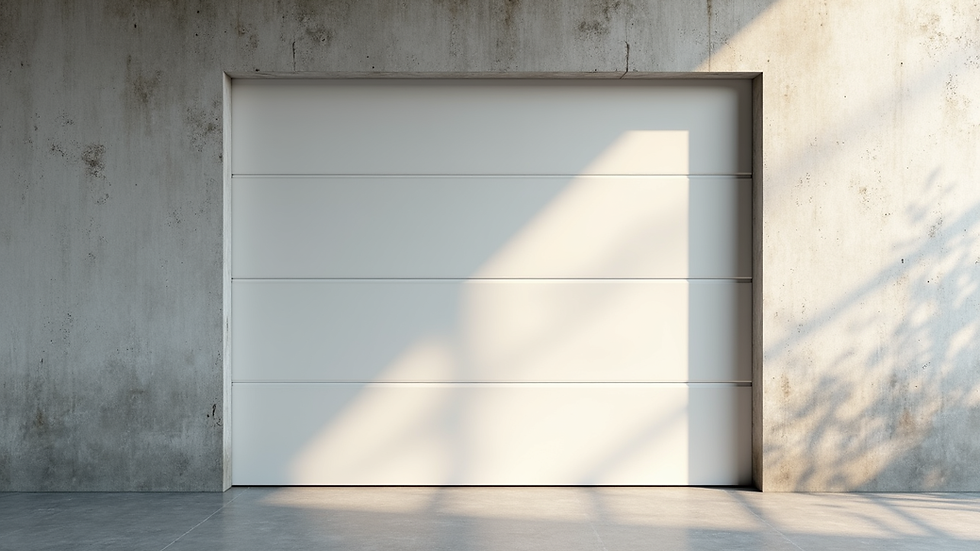 Eye-level view of a garage door panel leaning against a wall ready for installation