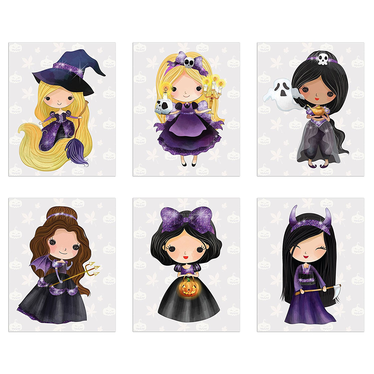 Halloween Princess Prints Set of Six 8x10 Scary Spooky Art Photos - Mulan - Bell