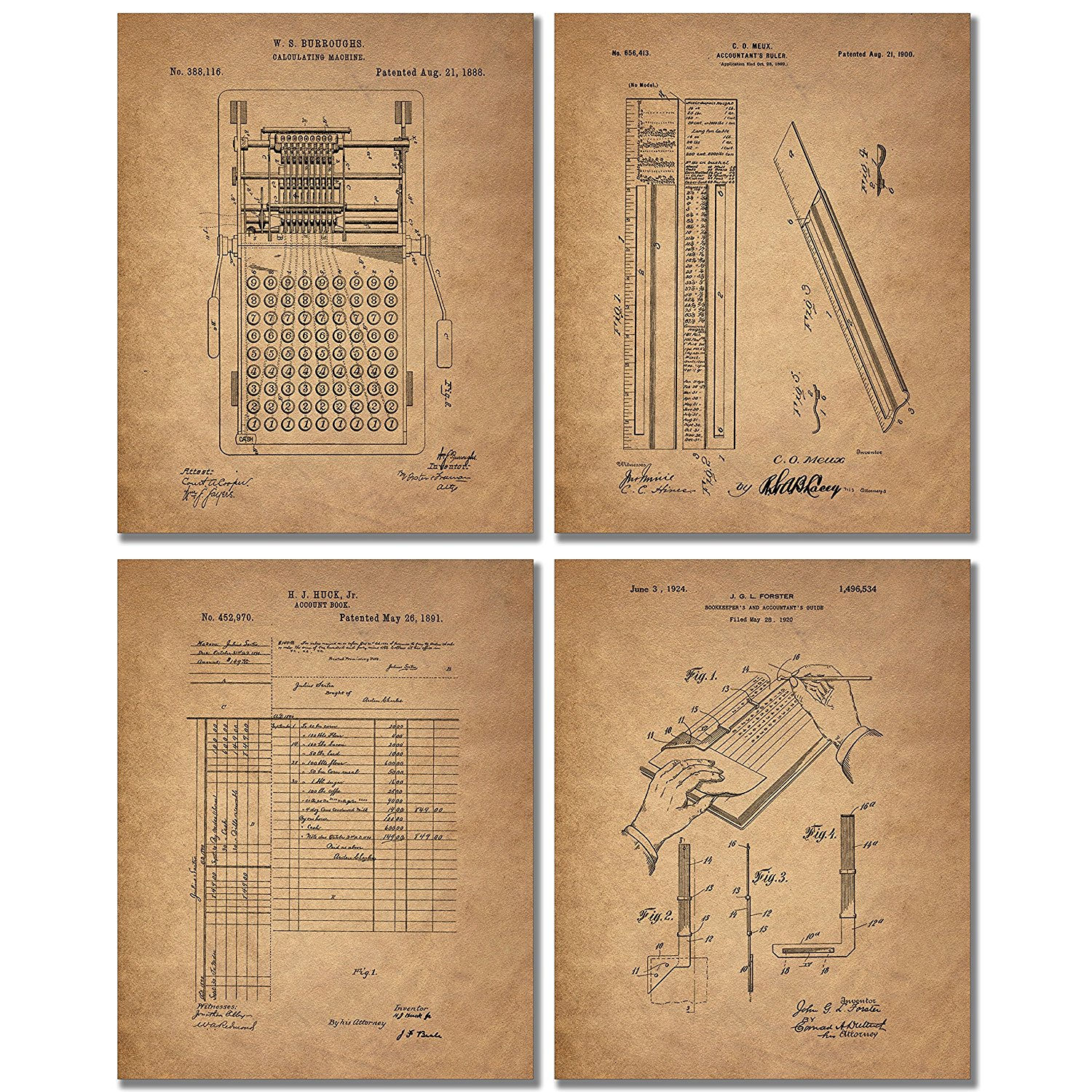 Accountant Patent Print - Set of Four Office Decor Photos - Bookkeeper Ledger