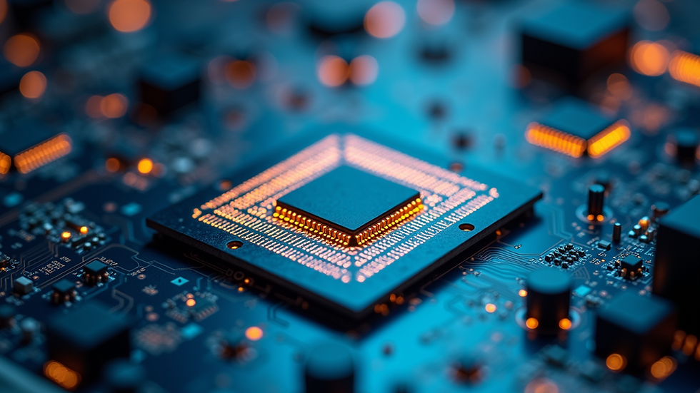 Close-up view of a silicon wafer with intricate circuitry