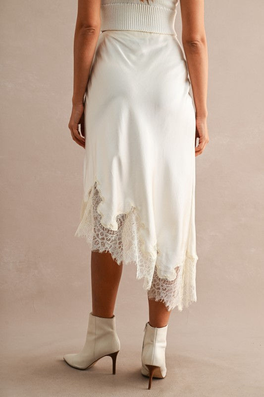 Thumbnail: Skye Satin Lace Midi Skirt