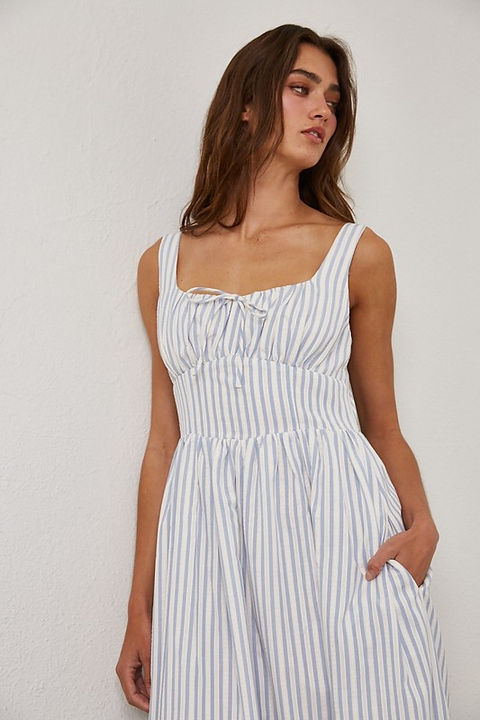 Lucia Stripe Textured Tie Front Midi Dress | The Blue Light Boutique
