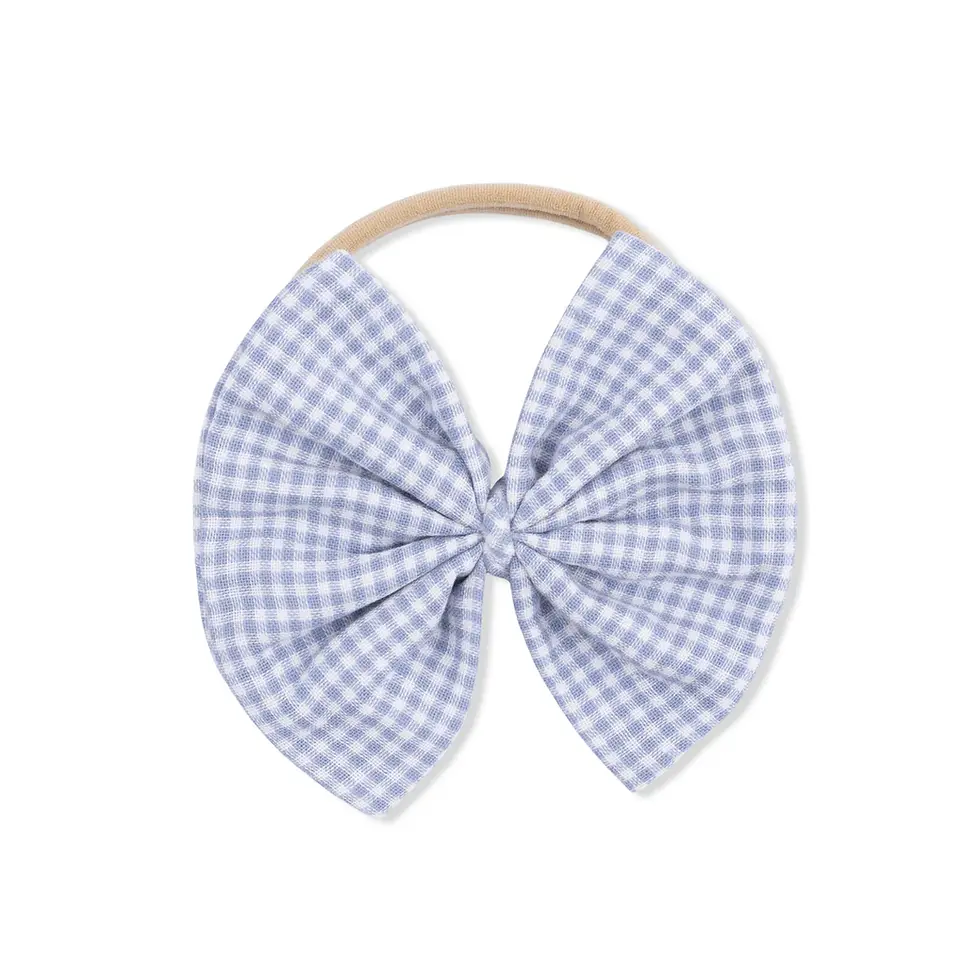 Thumbnail: Micro Gingham Blue Blizzard  Bow on Headband