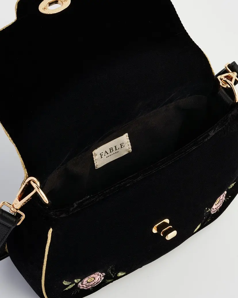 Thumbnail: Rose Embroidered Black Clutch
