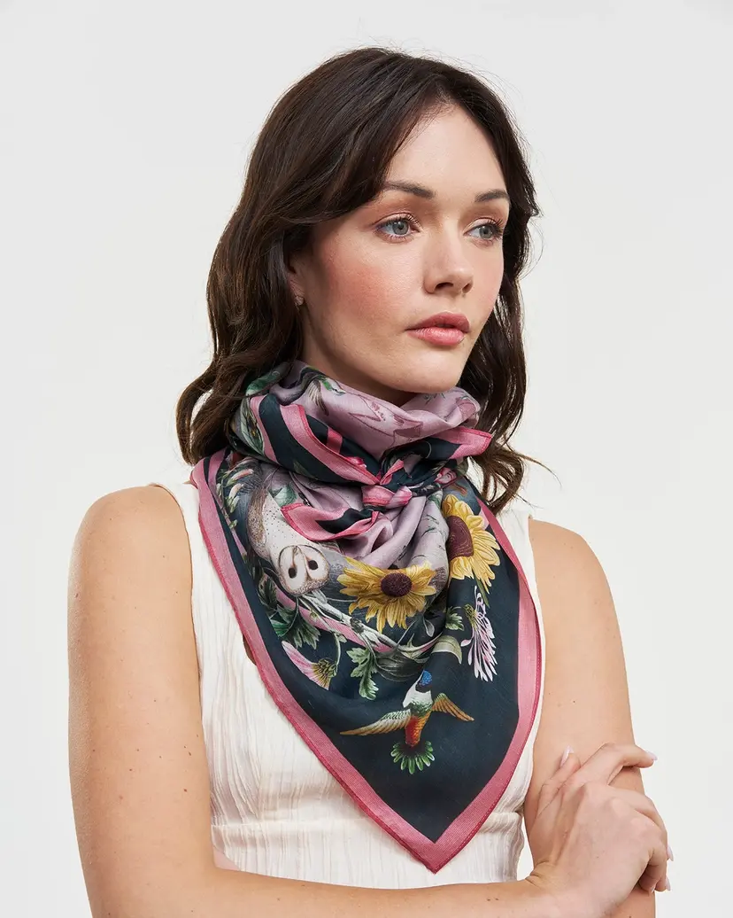 Thumbnail: Circe Teal Narrative Silk Blend Square Scarf