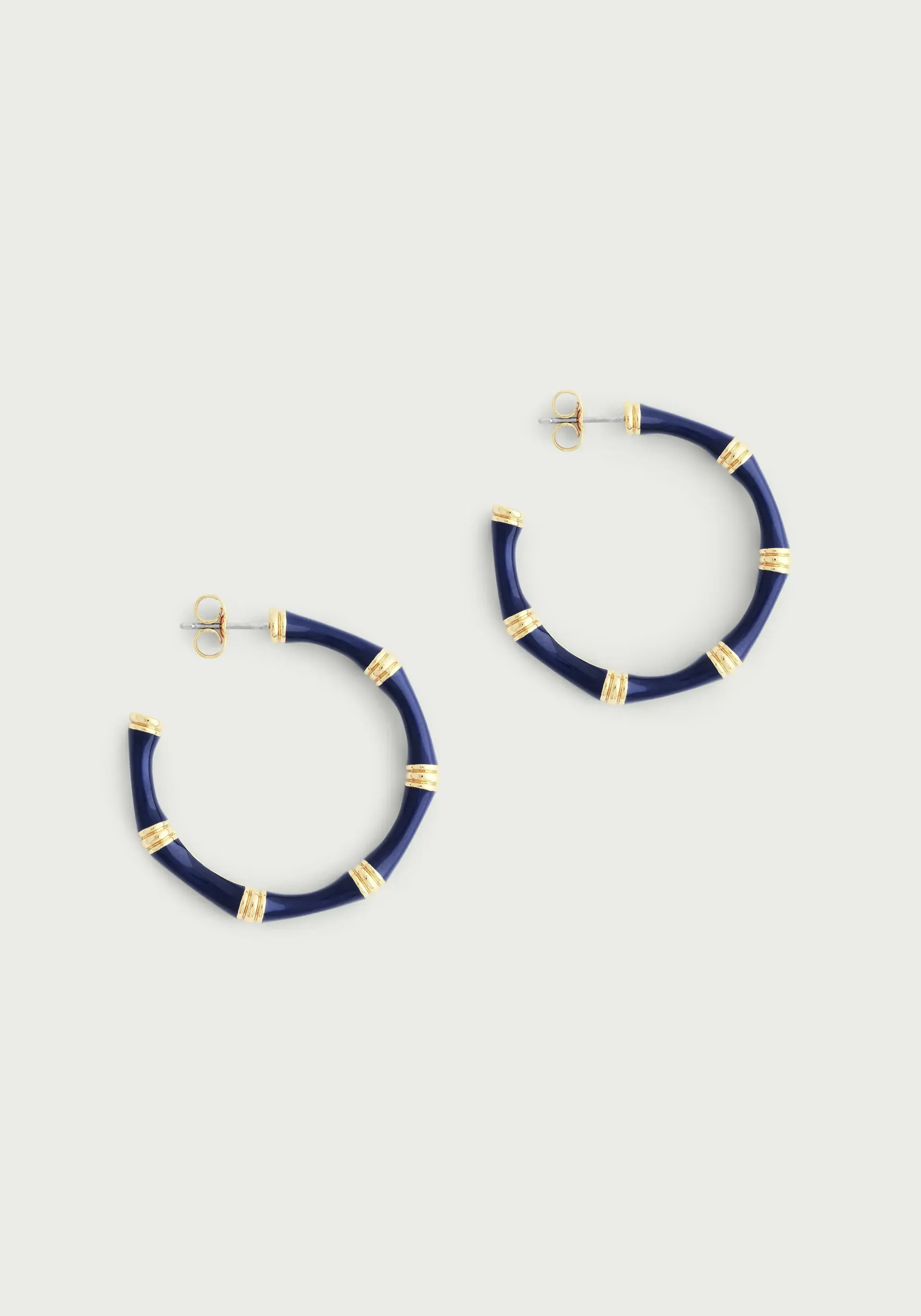 Atlantic Navy Blue Enamel Bamboo Hoop Earrings