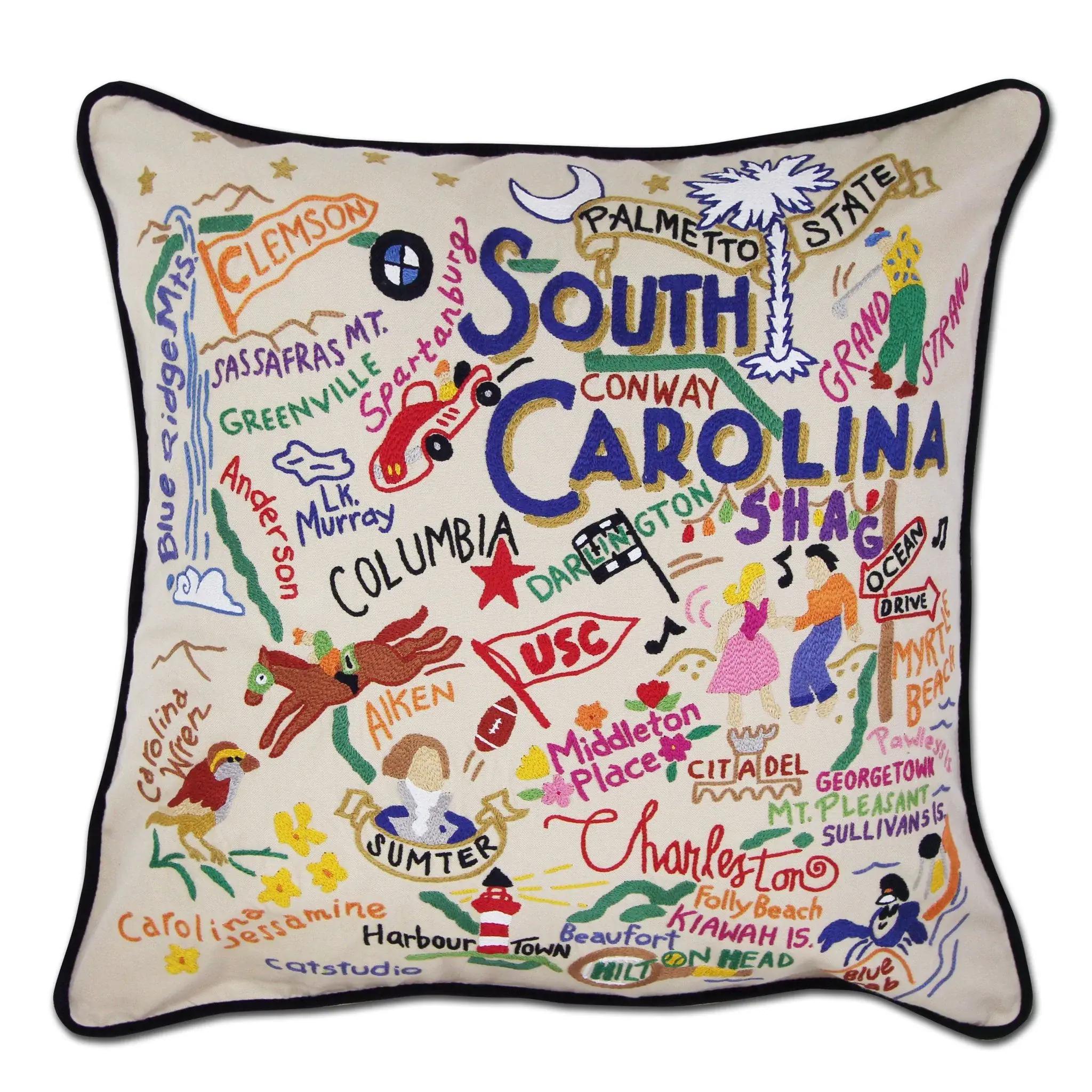 South Carolina Hand Embroidered Pillow