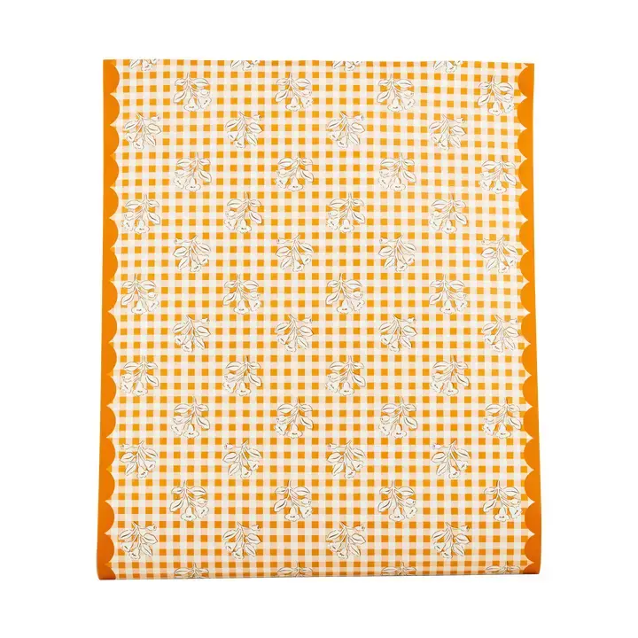 Rust Gingham Block Print Paper Table Runner