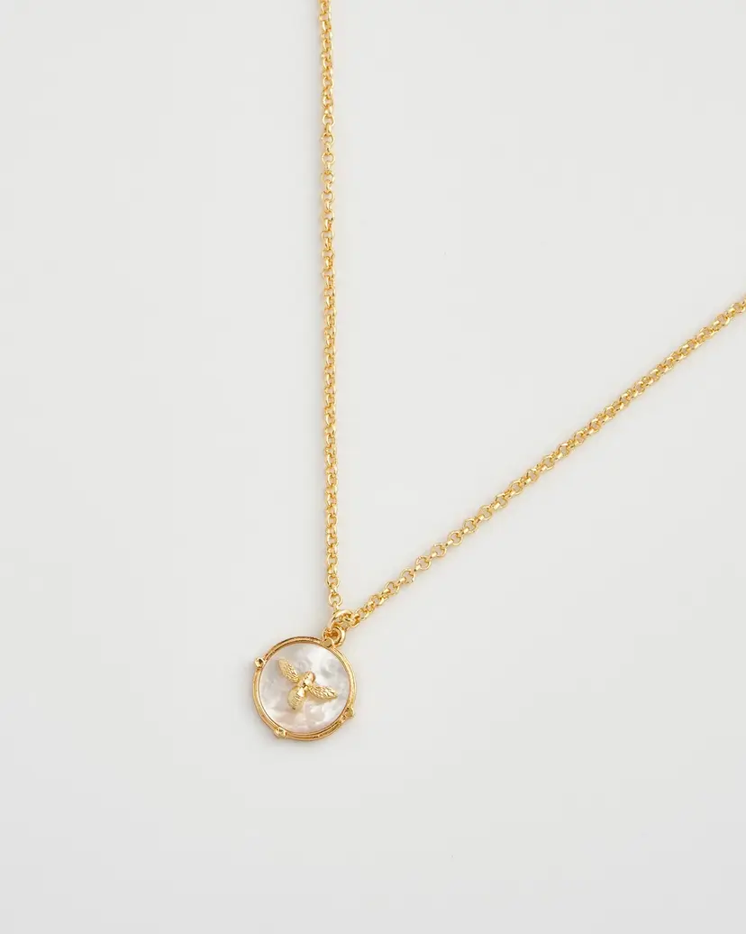 Honey Bee & Pearl Pendant Necklace