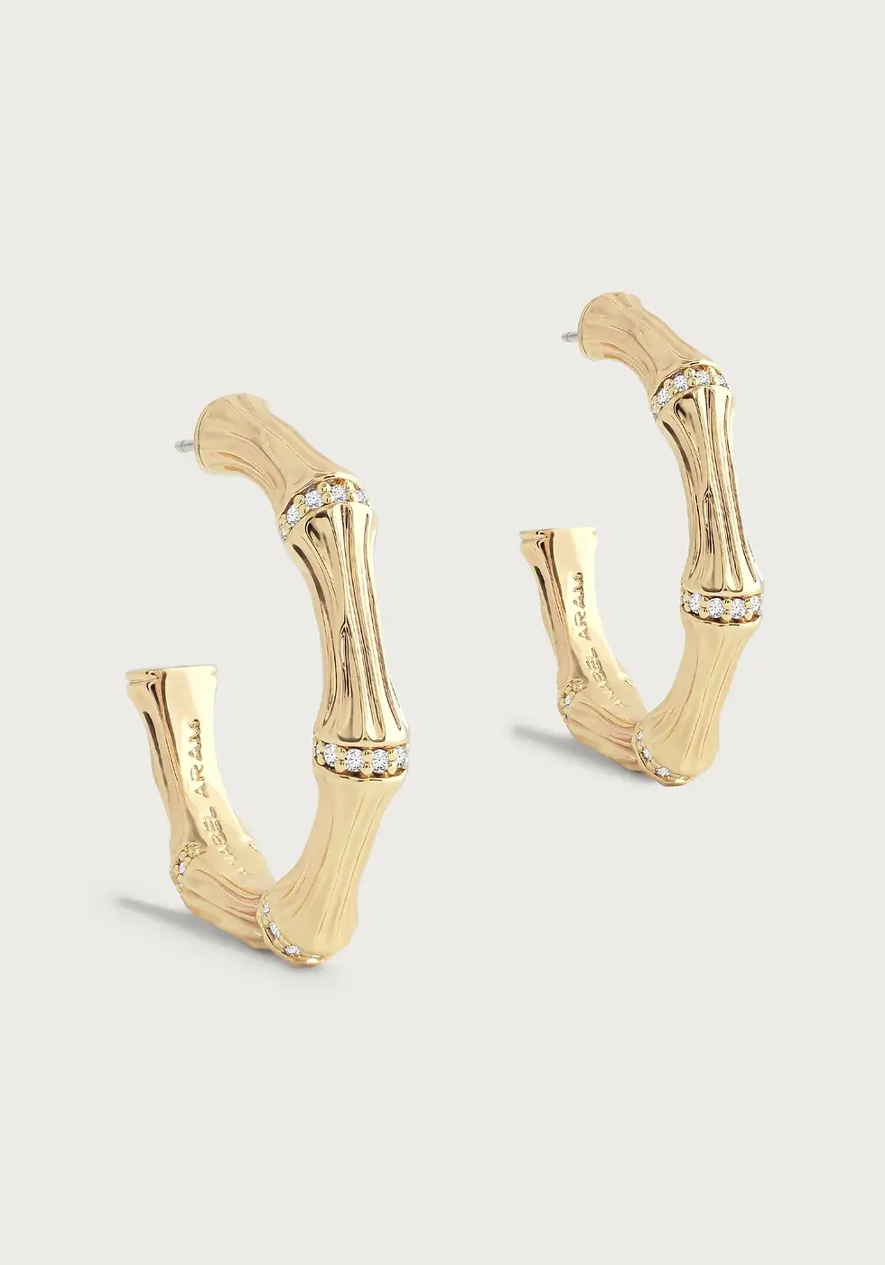 Thumbnail: Gold Bamboo Medium Hoop Earrings
