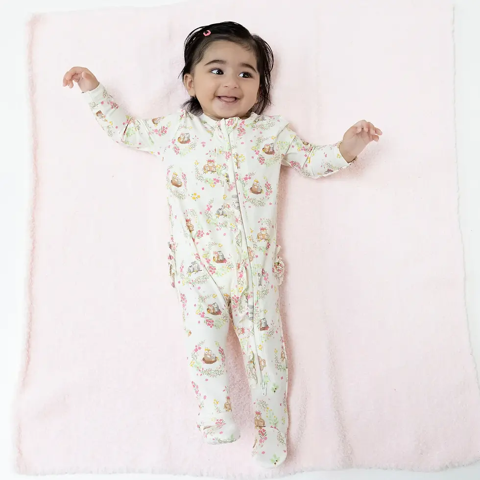 Floral Owl Families 2 Way Ruffle Zipper Footie