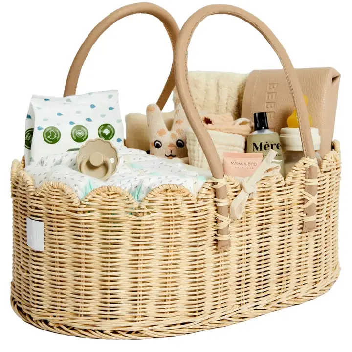 Thumbnail: Poppy Diaper Caddy Natural Scalloped Basket