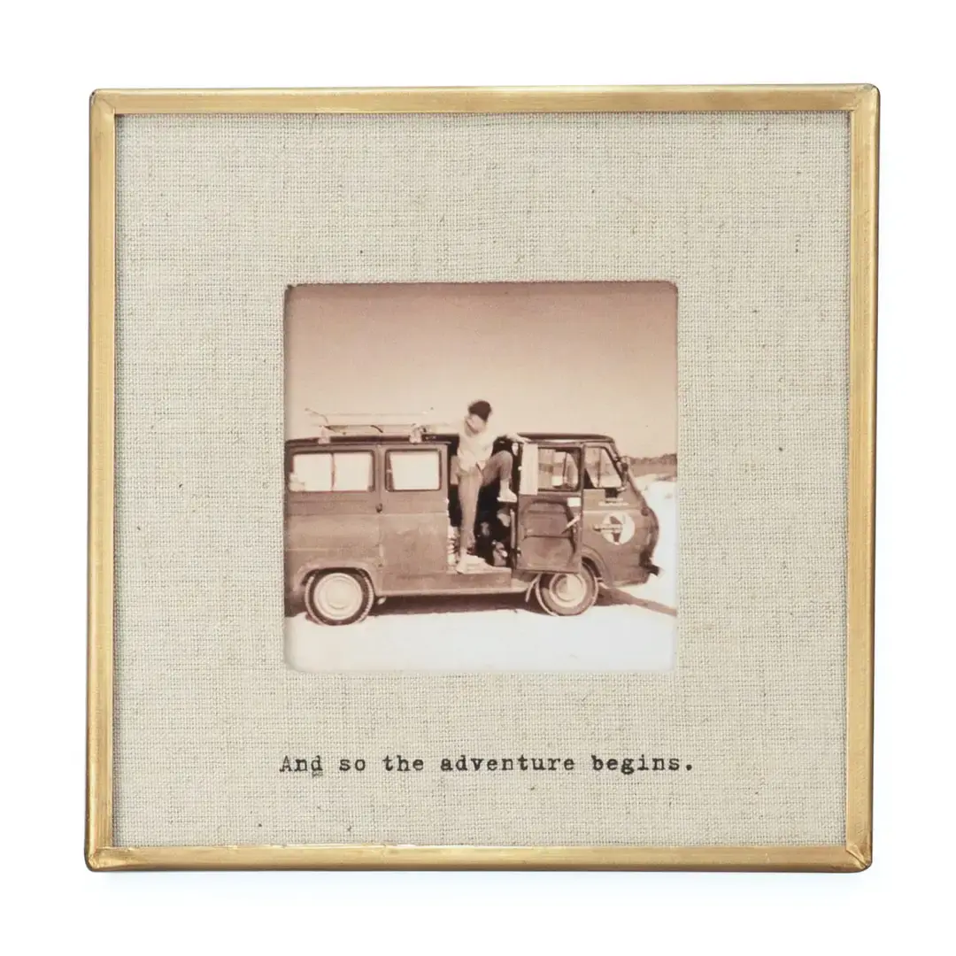 "and So the Adventure" Brass Linen Frame 3.5"x3.5"