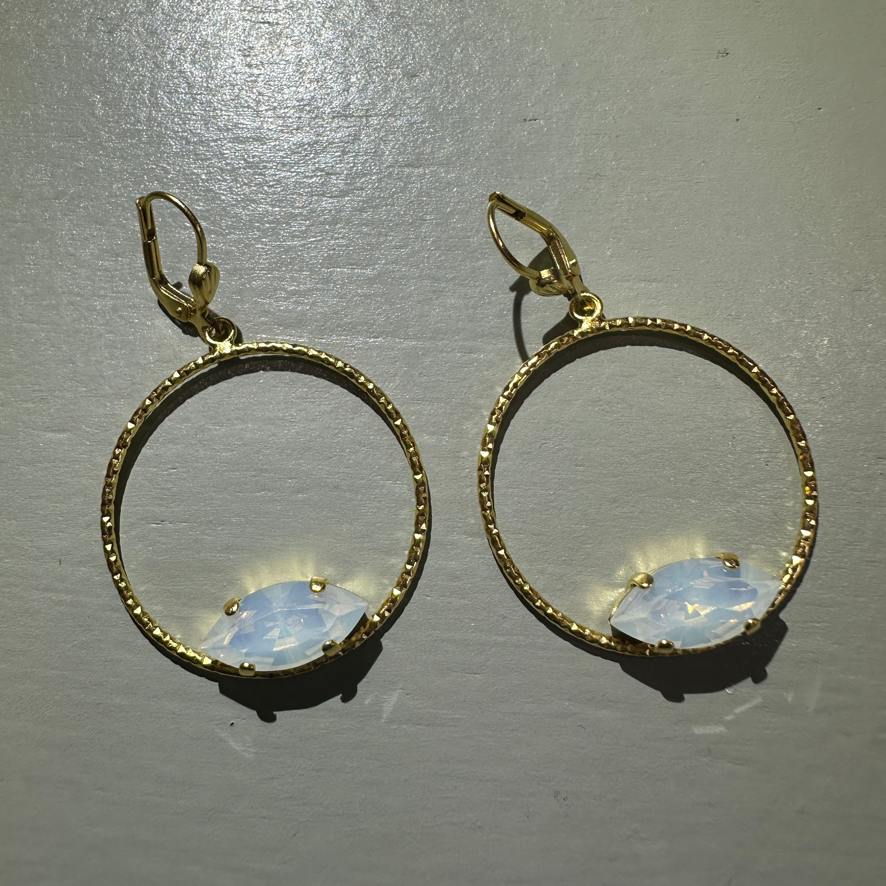 Hammered Hoop with Opal Crystal Earring