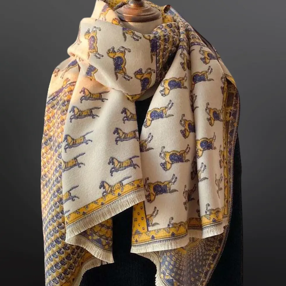 Thumbnail: Prancing Pony Equestrian Horse Print Scarf- Hunter Green