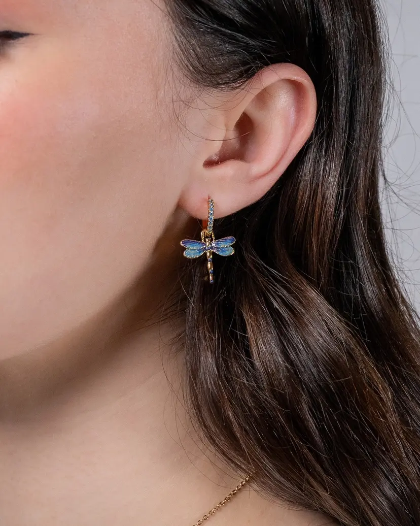 Thumbnail: Dragonfly Charm Huggie Earrings