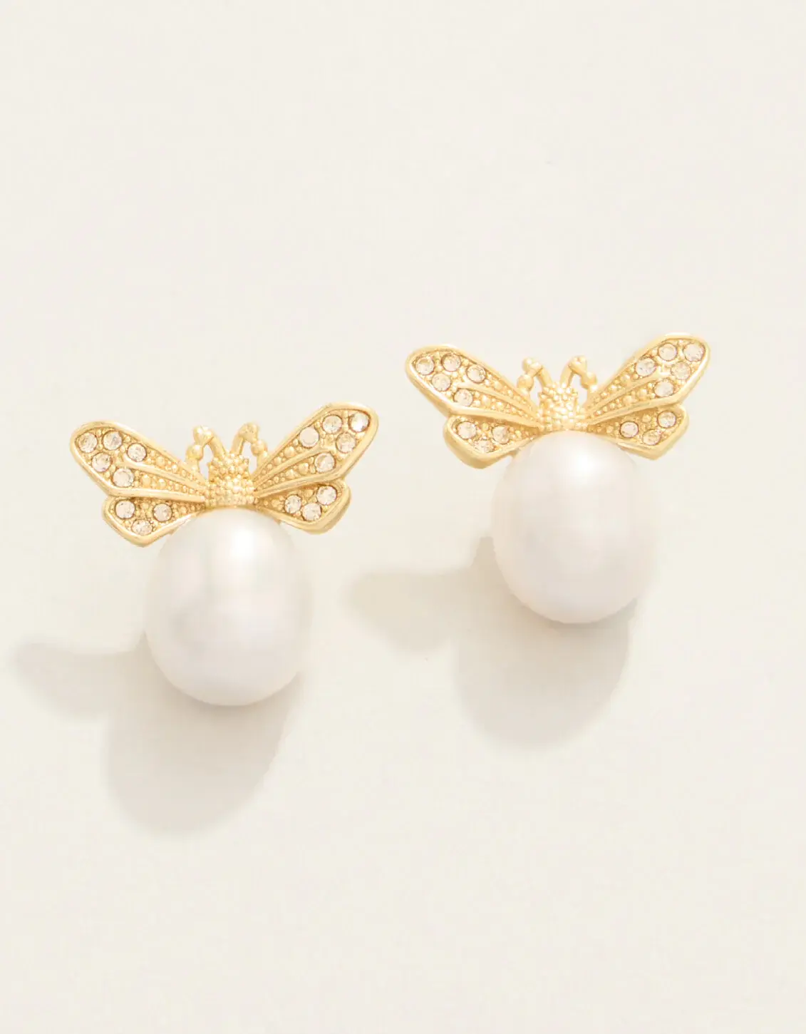 Vintage Bee Bauble Stud Earrings Pearl